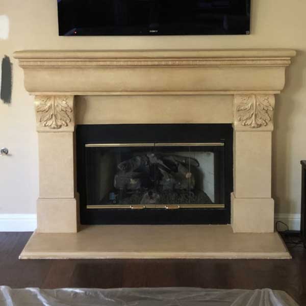 photo of fireplace hearth before being repainted