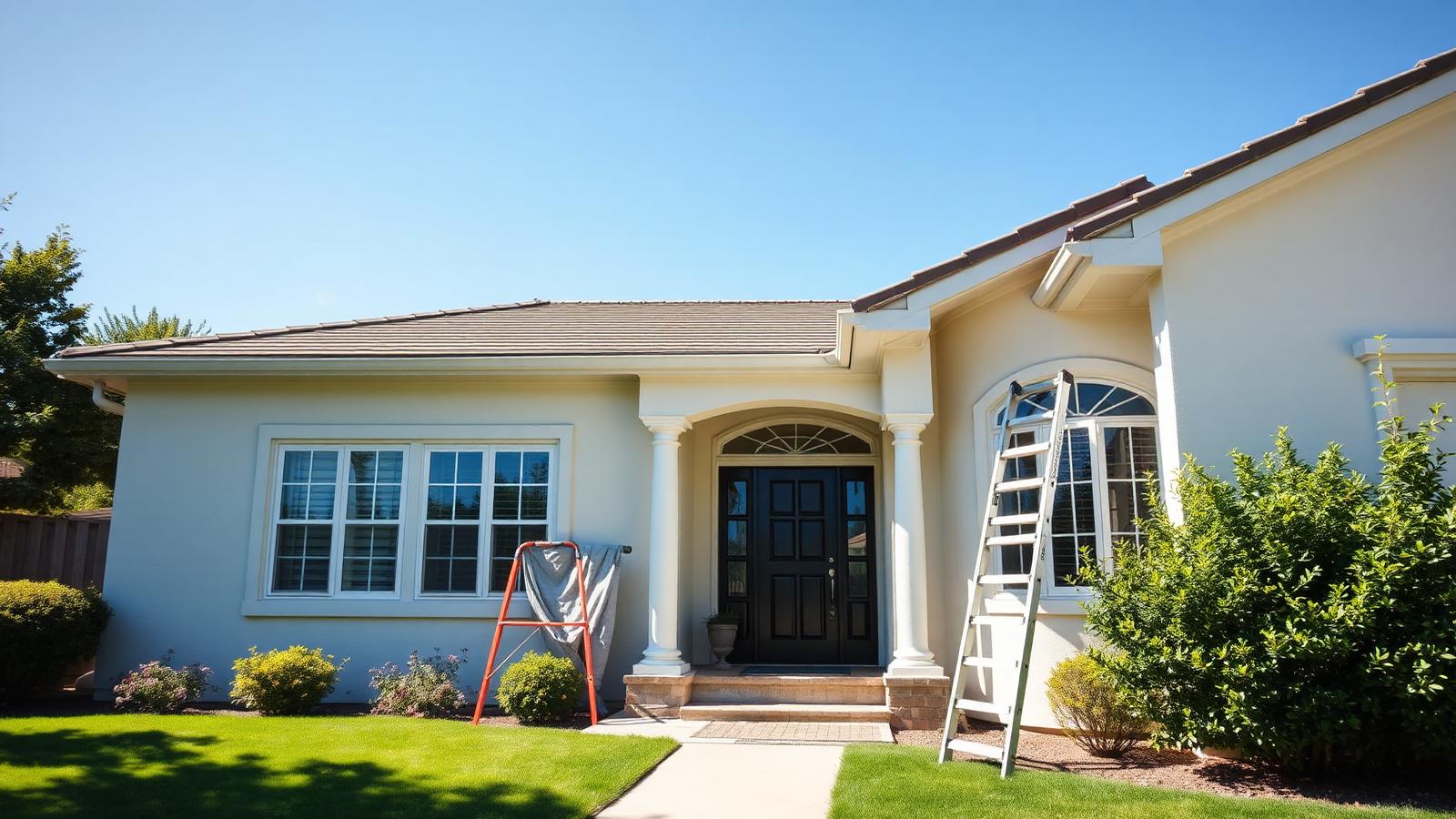 Placer County home mid-project during a summer exterior painting job