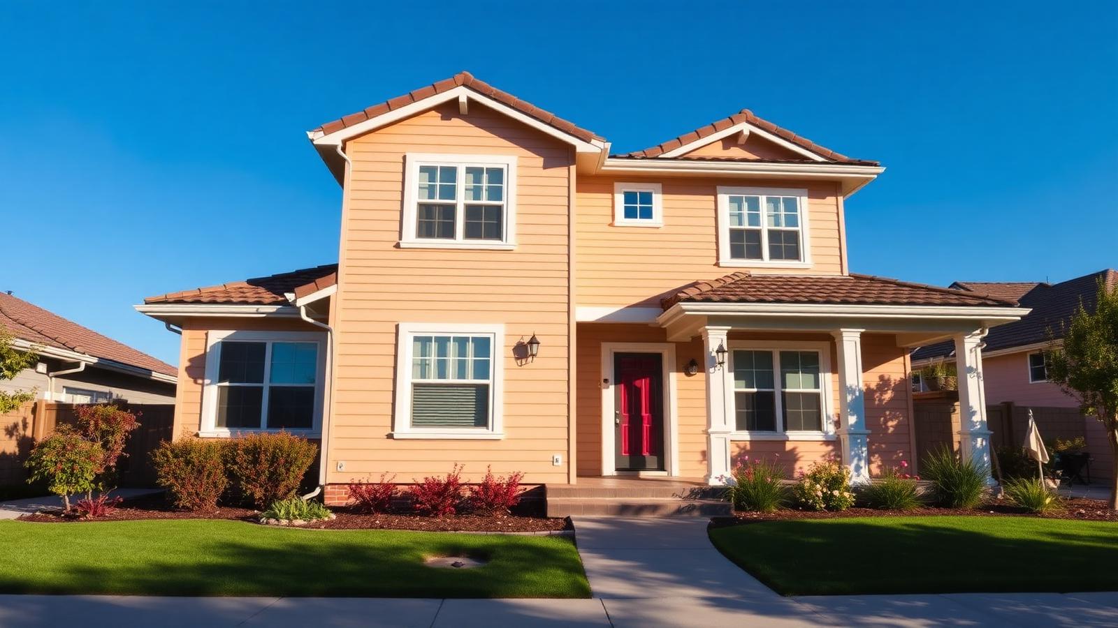 Freshly painted Placer County home exterior in bright summer sunlight